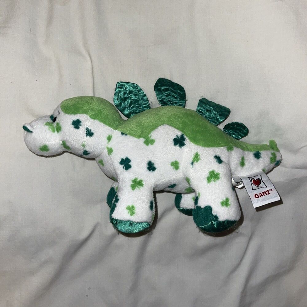 RETIRED-11” Webkinz Plush Lucky Dino Stegosaurus Green Shamrocks ☘️